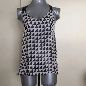 3/$15 Maximalist grunge Geometric print vegan flowy halter  sheer top sz med